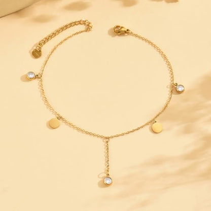 Gold Ankle for Women 18K Gold Plated Tennis Sapphire Paperclip Pearl Sequin Droplet Lip Link Chain Large Anklet Bracelets Simple Beach Summer Waterproof Foot Jewelry - color: Sequin CZ-Gold