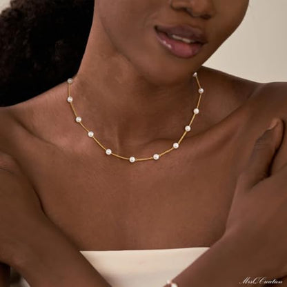 Dainty Pearl Pendant Necklaces for Women 14K Gold Plated Handmade Layered Pearl Chain Necklace Delicate Layered Pearl Necklace Everyday Jewelry Gift - color: Satellite Pearl-Gold