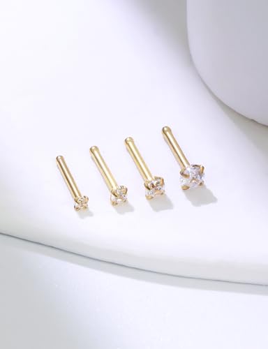 18G 20G 14K Gold Filled Nose Rings Studs Piercing Jewelry For Women Men 316L Surgical Steel Round Square Cubic Zirconia Nose Rings Studs Nostrial Piercing Jewelry CZ 1.5mm 2mm 2.5mm 3mm - color: 14K Gold Plated, size: 18 Gauge-Straight-Round CZ