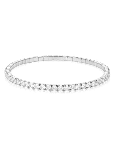 CZ Birthstone Tennis Bracelet for Women - 3/4mm 18K Gold Plated 5A+ Cubic Zirconia Gemstone Jewelry - 7.1" Wedding Party for Brides Bridesmaid - color: White Gold Classic CZ, size: 3mm