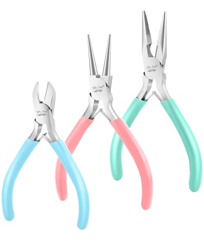 Mr. Pen- Pliers for Jewelry Making, 3 Pack, Chain Nose | Round Nose Pliers Set and Wire Cutter for Beading, Wire Wrapping, Jump Rings, Jewelry Repair, Crafting, DIY - color: Pastel 2