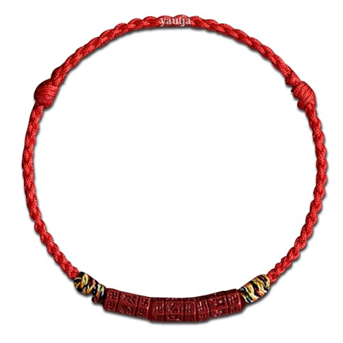 Yautja Tibetan Buddhist Red Buddha Spiritual Protection Red String Bracelet | Meditation Prayer Jewelry for Good Luck Health Wealth, Cinnabar Beads Exorcism Bracelet with Amulet Card, Handmade Adjustable - color: red