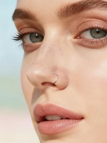 Hoeudjo Hinged Nose Rings Hoop Surgical Steel Cubic Zirconia Nose Studs Kit for Women Men Tiny Nose Stud Screw & Bone & L Shaped Nostril Rings Piercing Jewelry 20-18 Gauge 24 Pieces - color: 18g