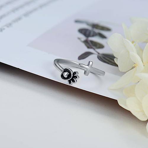 Dragonfly Toe Ring for Women 925 Sterling Silver Dragonfly/Butterfly/Cat/Paw Toe Rings Adjustable Open Ring for Women Christmas Jewelry Gift - color: Paw