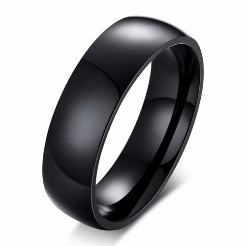 TTVOVO Mens Basic Ring Wedding Bands 2MM 4MM 6MM 8MM 10MM Stainless Steel Simple Rings for Men Women Silver/Black/Blue Engagement Band Plain Domed High Polished Comfort Fit Jewelry Gifts US Size 4-14 - color: Black, 6MM Width