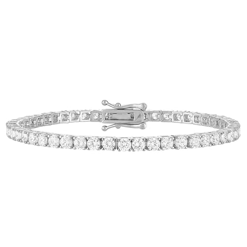 KISPER Tennis Bracelets for Women Gold Plated Round Cut CZ | 5A cubic zirconia simulated diamonds, 3mm & 4mm, 6.5-7.5 inches, box clasp, tarnish resistant, waterproof - color: White Gold