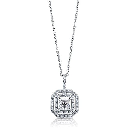 BERRICLE Sterling Silver CZ Pendant Necklace for Women, Cubic Zirconia - Cushion, Pear, Princess, Round Cut - Art Deco Halo Designs - style: Octagon Halo
