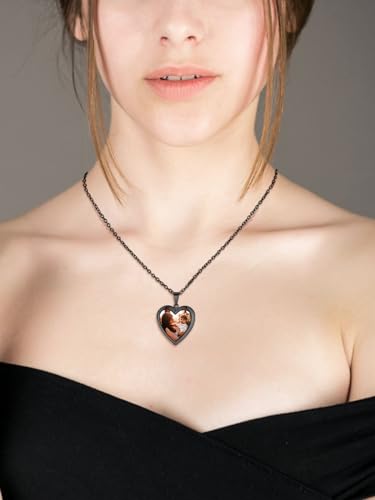 FindChic Locket Necklace for Women Custom Photo Memorial Gifts 4 Colors | Silver/Black/Rose Gold/Gold Plated Personalized for Loved Ones, Birthday Valentine's Day Keepsake - style: 16. Small Heart-Black