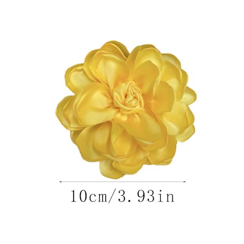 Dainty Fabric Rose Flower Large Brooch Lapel Pins Flower Brooches Pin Classic for Wedding Party Dance Banquet for Women Dress Suit Clothes Accessories Jewelry 100mm - color: Yellow