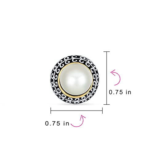 Bali Style Button Style Faux White Pearl, Black, Turquoise Clip On Earrings - color: White