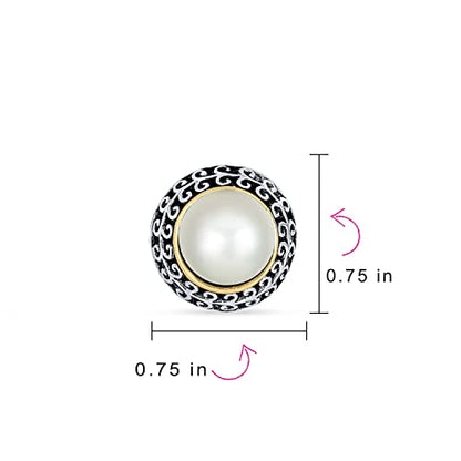 Bali Style Button Style Faux White Pearl, Black, Turquoise Clip On Earrings - color: White