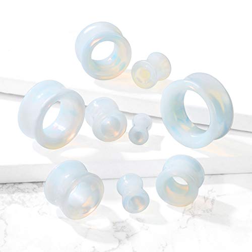 Hollow Tunnels Opalite Organic Stone Ear Plugs Gauges Sold in Pairs - style: 6MM-2 GAUGE