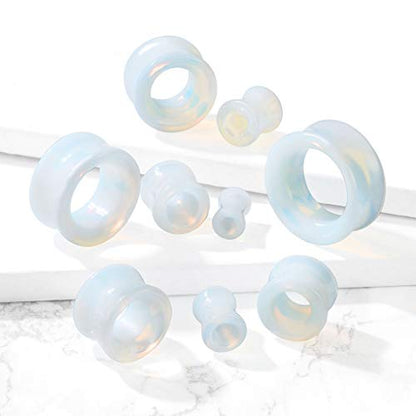 Hollow Tunnels Opalite Organic Stone Ear Plugs Gauges Sold in Pairs - style: 6MM-2 GAUGE