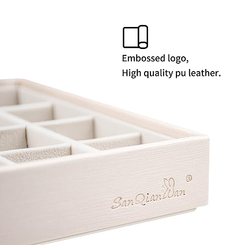 Leather Jewelry Organizer Trays Storage Drawer Display Case (Pearl2) | Velvet Liner Stackable for Necklace,Rings and earring - color: Pearl2
