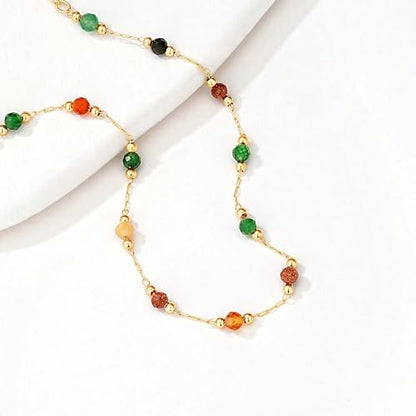 Gold Chain Bracelet for Women, 14K Gold Plated | Dainty Bracelets with Adjustable Chain, Trendy Jewelry Gift for Women - style: mix color beads