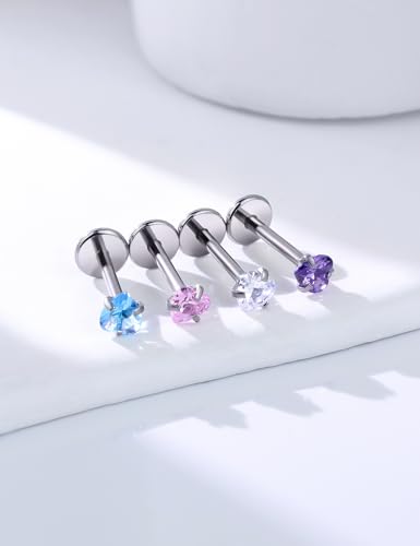 20G 18G 16G Threadless Nose Rings Studs Flat Back Earrings Surgical Stainless Steel Opal Nose Rings Stud Tragus Helix Conch Cartilage Earrings Piercing Jewelry For Women Men Hypoallergenic - style: 16G-7MM Bar
