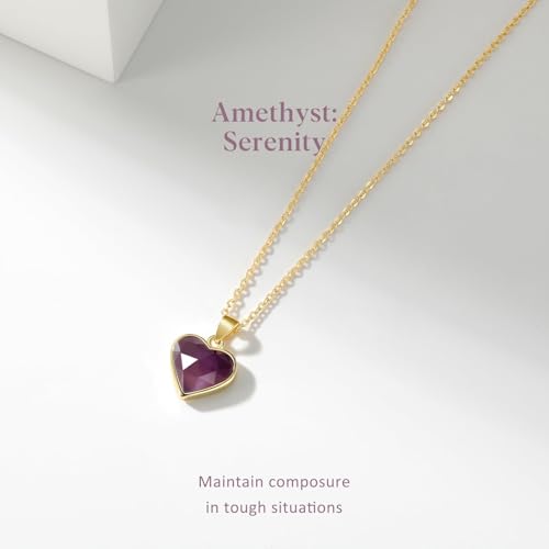 KissYan Healing Crystal Necklace, 14K Gold Plated Natural Stone Pendant Necklace Reiki Quartz Amethyst Citrine Gemstone Spiritual Jewelry Gifts for Women Girls - color: H-Amethyst-Heart