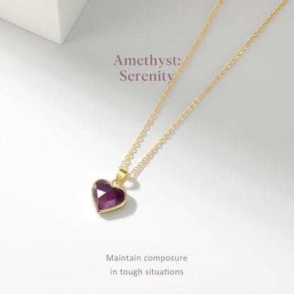 KissYan Healing Crystal Necklace, 14K Gold Plated Natural Stone Pendant Necklace Reiki Quartz Amethyst Citrine Gemstone Spiritual Jewelry Gifts for Women Girls - color: H-Amethyst-Heart