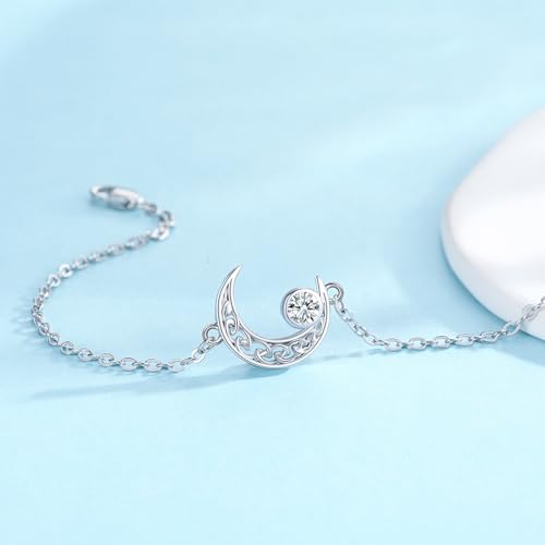 Moon Bracelet for Women 925 Sterling Silver Moonstone/Birthstone Moon Bracelet Butterfly/Dragonfly Bracelet Celtic Moon Butterfly Dragonfly Jewelry Gifts for Women - style: 04 Apr-birthstone