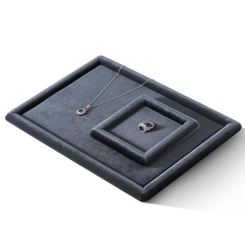 Velvet Jewelry Display Tray for Ring Earrings Necklace Bracelet Flat Tray - color: Gray, size: 12.99 × 9.06 in