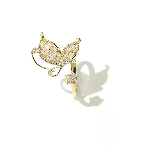 Gold-Plated Butterfly Rings - Vintage Snake Statement Rings with Cubic Zirconia for Women Adjustable Open Rings - style: Butterfly Cubic Zirconia