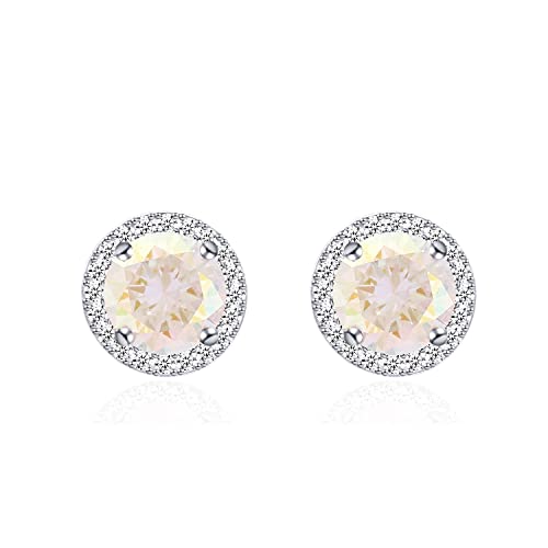 YOQUCOL Bright 8MM,10MM Cubic Zirconia Crystal Stud Earrings Round Pierced Earrings For Women - color: 10MM-AB-Color
