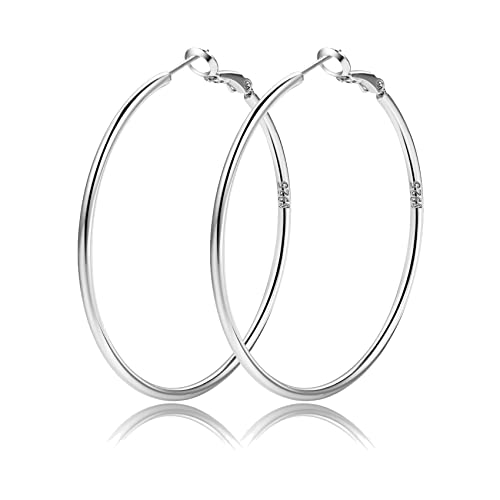2mm Sterling Silver Big Hoop Earrings For Women - Large Hypoallergenic Circle Endless Thin Oversize Silver Hoops - color: Silver,40mm hoops