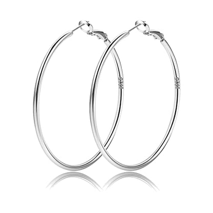 2mm Sterling Silver Big Hoop Earrings For Women - Large Hypoallergenic Circle Endless Thin Oversize Silver Hoops - color: Silver,40mm hoops