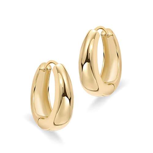 PAVOI Gold Hoop Earrings for Women, 14K Gold Plated Small Chunky Hoops | 925 Sterling Silver Posts, Lightweight Hoops, Small Hoop Earrings for Women, Gold Hoops - color: Yellow Gold