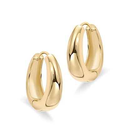 PAVOI Gold Hoop Earrings for Women, 14K Gold Plated Small Chunky Hoops | 925 Sterling Silver Posts, Lightweight Hoops, Small Hoop Earrings for Women, Gold Hoops - color: Yellow Gold
