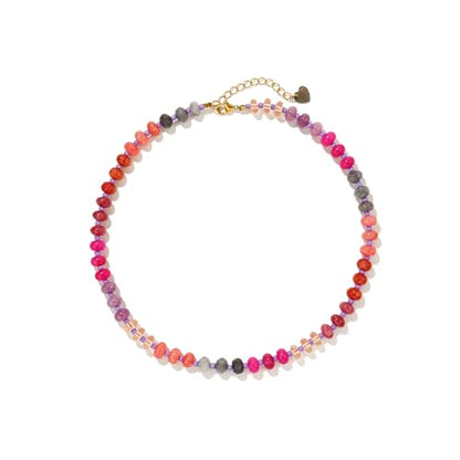 Joya Love Colorful Gemstone Beaded Necklaces For Women Trendy Rainbow Natural Stone Boho Handmade Stainless Steel Waterproof Strand Necklaces Jewelry For Women Gift - color: Dark Red