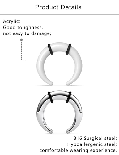 Lcolyoli Large Septum Rings 16G 14G 12G 10G 8G 6G PA Ring Internally Threaded Spike Horseshoe Barbell Stainless Steel & Acrylic Plastic Pincher Tapers C Shape Buffalo Stretcher Expander for Women Men - color: 8G