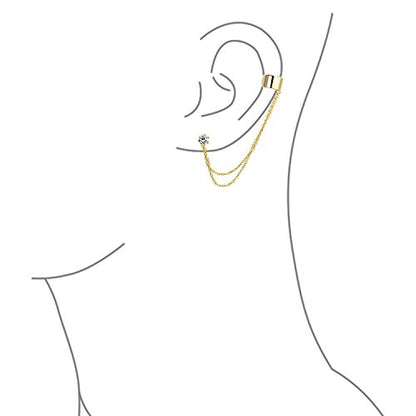 Bling Jewelry Geometric Cartilage Plain Band With Two Chains Ear Warp Cuff CZ Stud Ear Lobe Earring For Women Teens Men Rose 14K Gold Plated .925 Sterling Silver - color: Gold-Tone