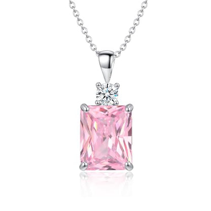 CiNily Rectangular Crystal Necklace for Women Trendy, Pendant Necklace with Chain 14K White Gold | Gold Plated Multicolor Birthstone Pendant Necklaces Boho Jewelry for Christmas Birthday Wedding - color: Silver-Pink cz