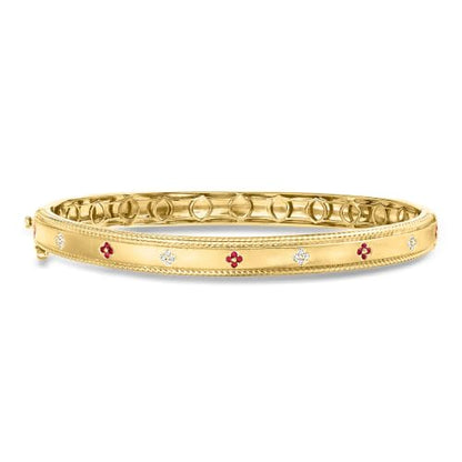 Ross-Simons Ruby and Diamond Flower Bangle Bracelet in 18kt Gold Over Sterling