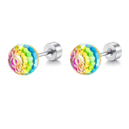 Dazzling Crystal Disco Ball Cartilage Stud Earrings for Women Mom Stainless Steel Austrian Colorful 6mm/8mm CZ Tragus Screw Flat Back Helix Tiny Studs Earring Fashion 60's 70's Jewelry Prom Party 20G - color: Colorful,6mm