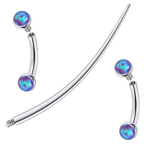 F136 Titanium 16g 6/8/10mm Opal Eyebrow/Rook/Snug/Vertical-Labret/VCH/Snake-Eyes/Anti-Tragus/Christina/Daith/Belly-Button/Bridge/Hood/Surface Curved Barbell Piercing Jewelry for Women Men - color: Purple, size: 6mm=1/4in