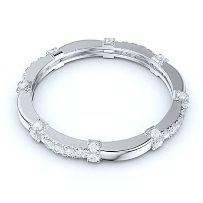 14k White Gold Petite Wave Shape Simulated Diamond or Genuine Moissanite Wedding Band Eternity Ring - color: Simulated Diamond
