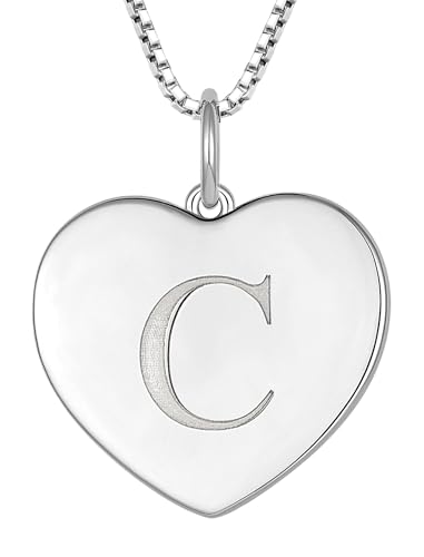 YL Initial Necklace 925 Sterling Silver Square/Round/Heart Letter Pendant A-Z Alphabet Polished Jewelry for Women - color: Letter-C, style: Heart Shaped