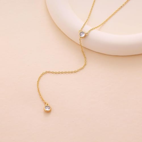 Gold Necklace for Women, Dainty Long Necklace 14k Gold Plated Lariat Long Necklaces for Women Trendy Simple Statement Drop Necklace Fashion Body Chain Prom Jewelry Gold Accessories - color: 23-Gold