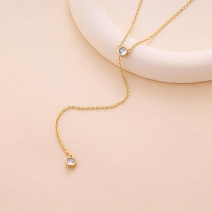Gold Necklace for Women, Dainty Long Necklace 14k Gold Plated Lariat Long Necklaces for Women Trendy Simple Statement Drop Necklace Fashion Body Chain Prom Jewelry Gold Accessories - color: 23-Gold