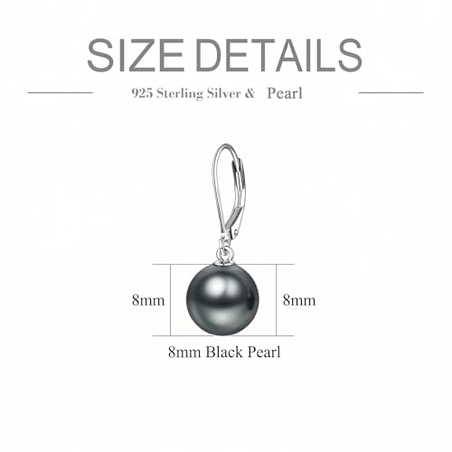 925 Sterling Silver Pearl Leverback Earrings Dangle Drop Jewelry Gifts for Women - style: Dark Gray Pearl