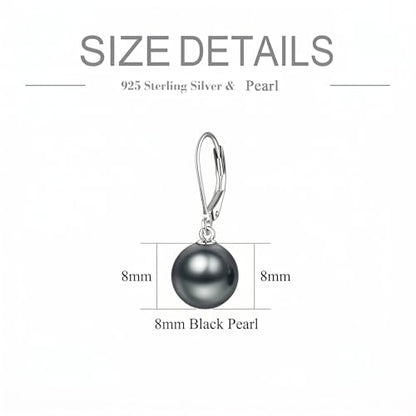 925 Sterling Silver Pearl Leverback Earrings Dangle Drop Jewelry Gifts for Women - style: Dark Gray Pearl