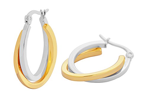 Edforce Women's Stainless Steel Overlapping Oval Hoop Earrings, (30mm) - style: A: 2 Tone (30mm)