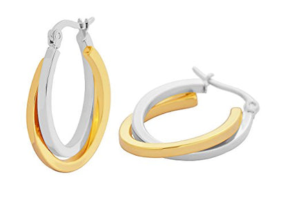 Edforce Women's Stainless Steel Overlapping Oval Hoop Earrings, (30mm) - style: A: 2 Tone (30mm)
