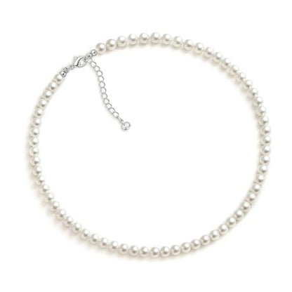Zeffy Pearl Necklace 4MM/6MM/8MM Dainty Round Imitation Pearl Choker Necklace Wedding Pearl Necklace Delicate Jewelry for Women Simple Bridesmaid Jewelry Gifts - style: 6mm Silver Pearl Necklace(14"+2")