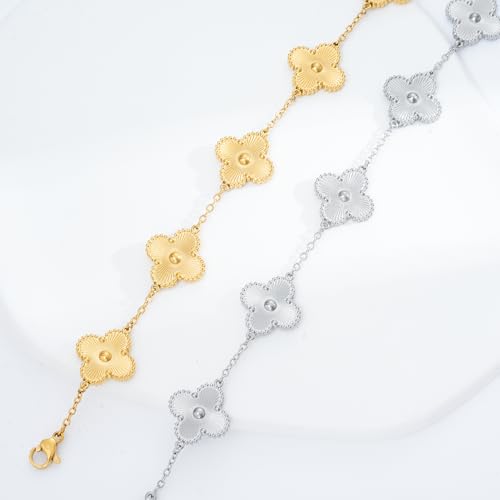 Waterproof Four-Leaf Clover Bracelet,Adjustable Link Double Sided Jewelry, Lovely Fashion Jewelry Gift for Women - color: Gold bracelet + silver bracelet