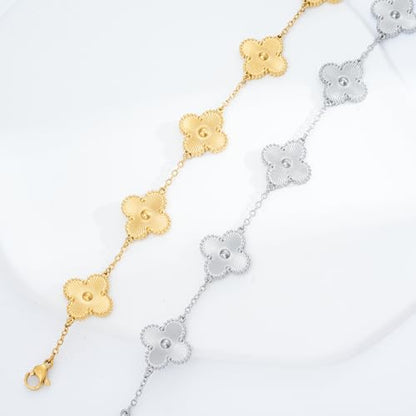 Waterproof Four-Leaf Clover Bracelet,Adjustable Link Double Sided Jewelry, Lovely Fashion Jewelry Gift for Women - color: Gold bracelet + silver bracelet