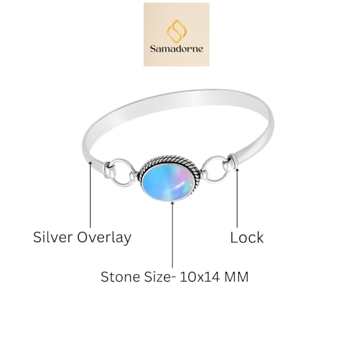 Oval Shape Pink Oyster Turquoise Gemstone Silver Plated Bracelet For Women Boho Style Handmade Birthstone Bracelet Jewelry For Women Perfect Gift For Wedding Anniversary Christmas By Samadorne