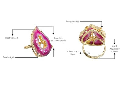 Ring Geode Druzy Slice Unique And Stylish Statement Gold Plated Jewelry Natural Gemstone Stone size 25-35 mm Approximately Adjustable Shank US Scale Size 6-9 - color: Brown